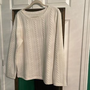 Talbots size Large Crewneck 100% polyester top. Cable knit Cream sweatshirt knit